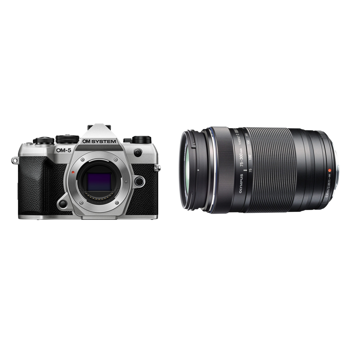 OM System OM-5 II Body - Zilver + M.ZUIKO DIGITAL ED 75-300mm f/4.8-6.7 II Zwart
