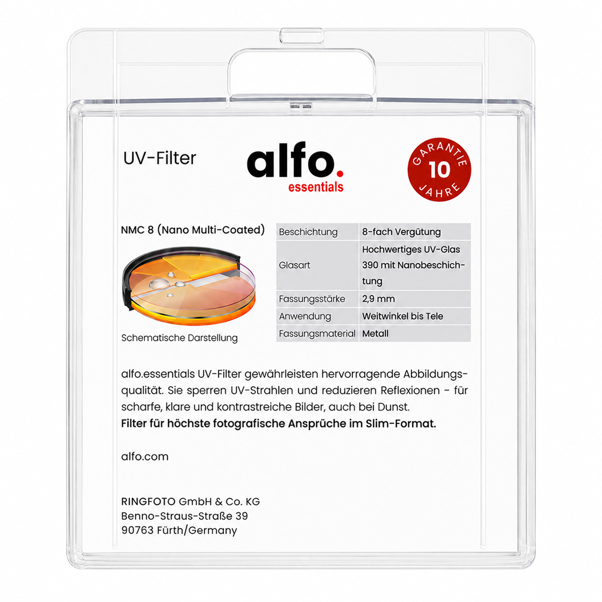 alfo. 62 mm M.C. nano UV Glas Filter