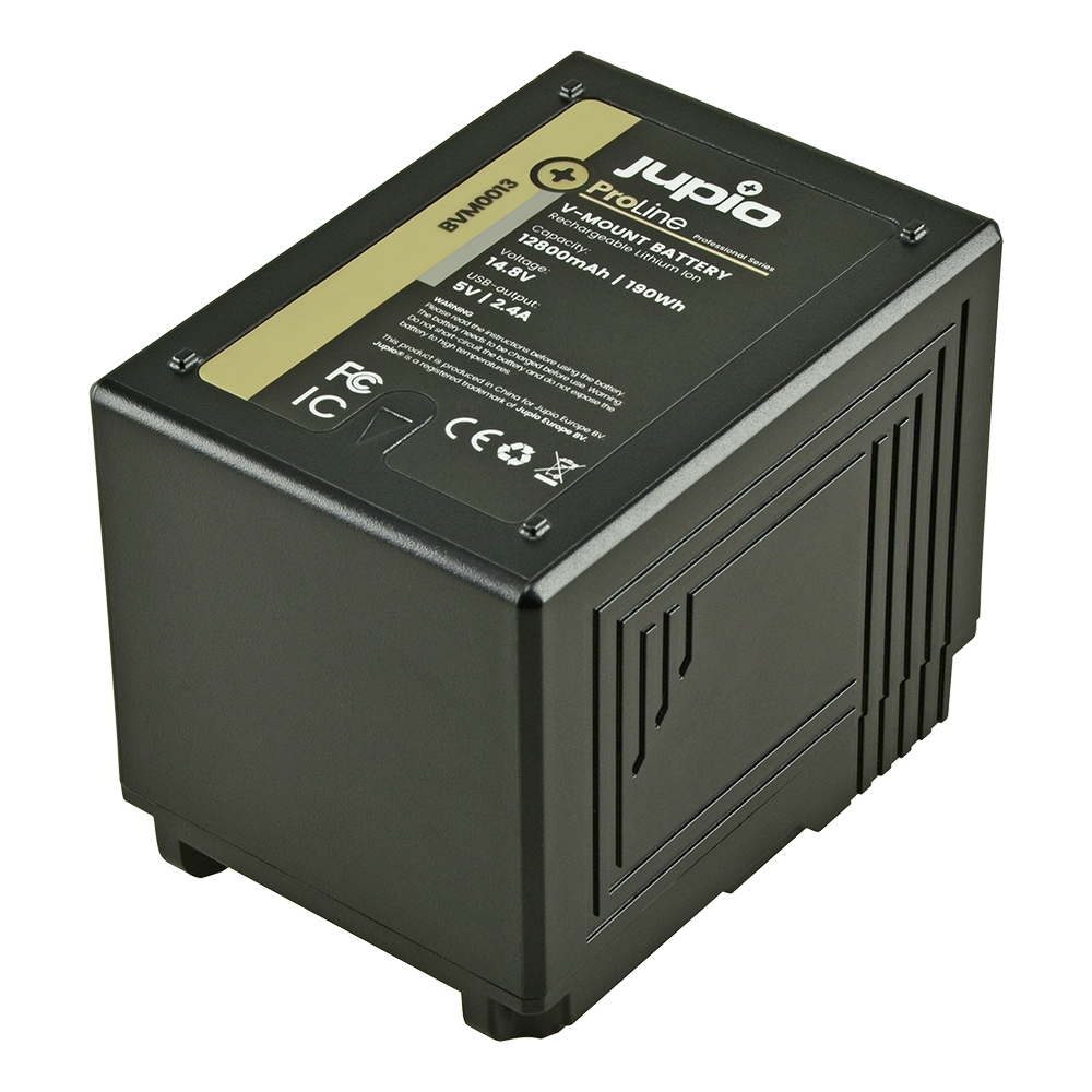 Jupio *ProLine* Square V-Mount battery (Cine-cameras/RED Raven/Dragon/...) 14.8v 12800mAh (190Wh) - LED Indicator, D-Tap and USB 5v DC Output