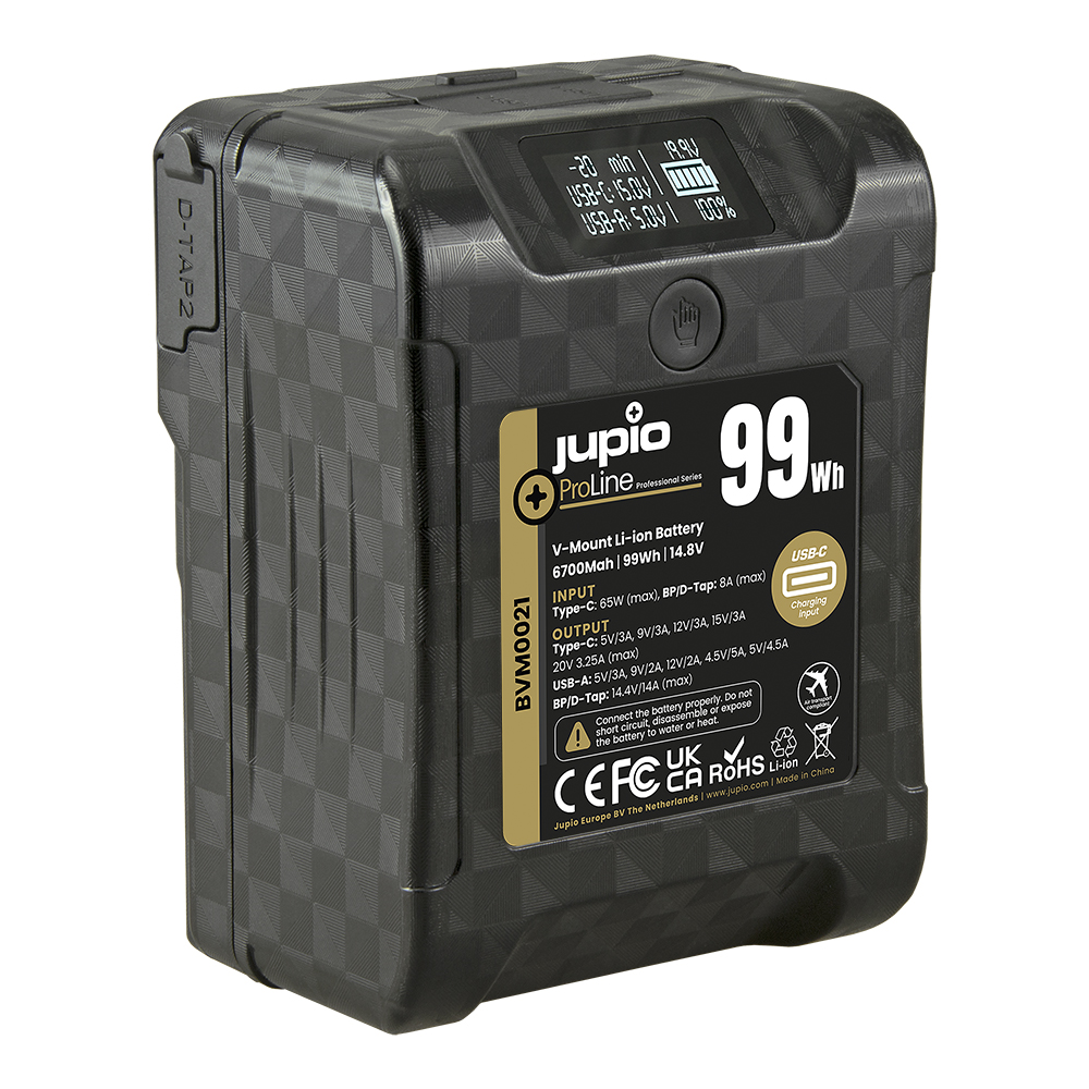 Jupio *ProLine* Extreme 99 V-Mount battery 6700mAh (99Wh) - LCD Display, USB-C PD 65W in/output, D-Tap in/output and USB-A output