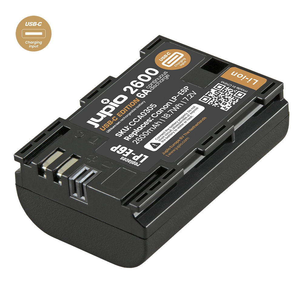 Jupio LP-E6P *ULTRA C* (USB-C input) 2600mAh (6A continuous discharge) 18.7Wh