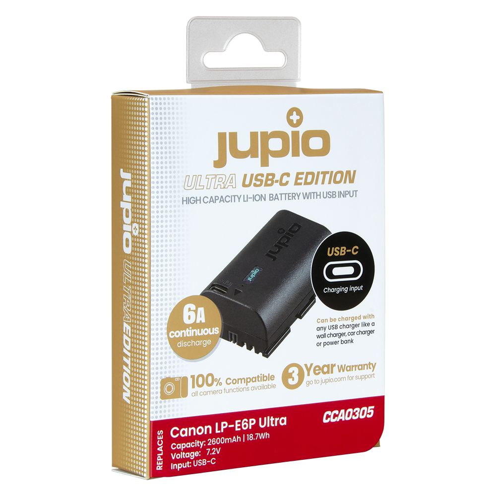 Jupio LP-E6P *ULTRA C* (USB-C input) 2600mAh (6A continuous discharge) 18.7Wh