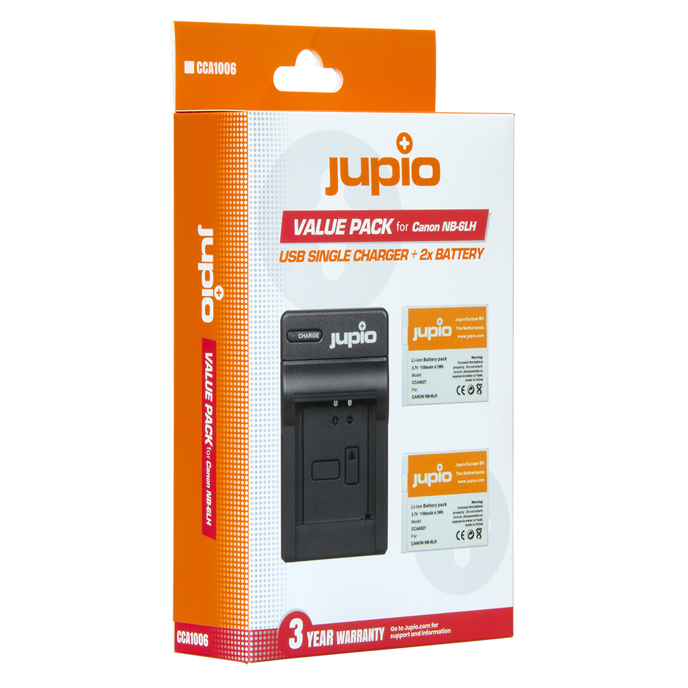 Jupio Value Pack: 2x Battery NB-6LH + USB Single Charger