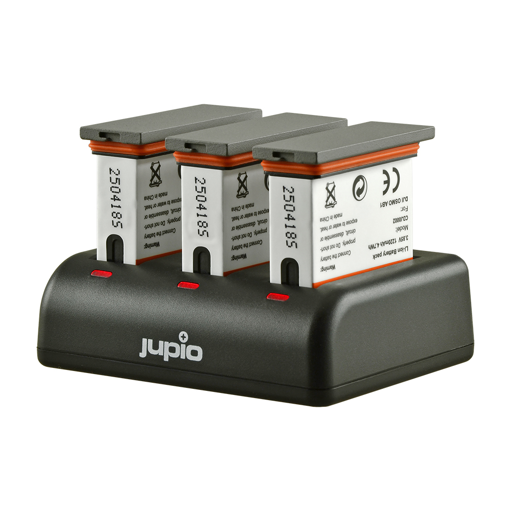 Jupio Value Pack: 2x Battery DJI Osmo Action AB1 1220mAh + Compact USB Triple Charger