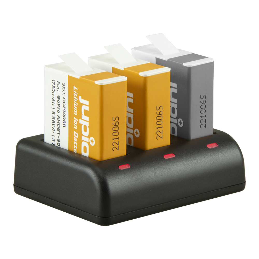 Jupio Value Pack: 2x Enduro Battery GoPro HERO 9 | HERO 10 | HERO 11 | HERO 12 - SPBL1B/AHDBT-901 1730mAh + Compact USB Triple Charger
