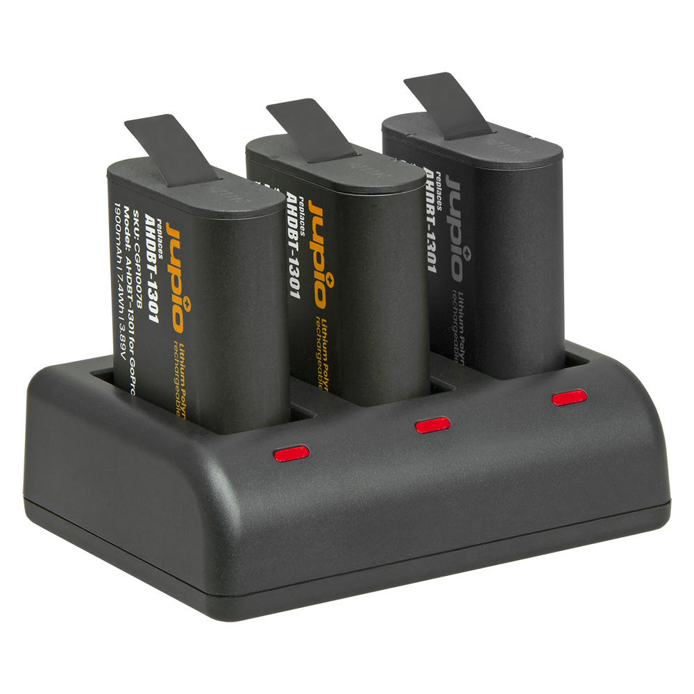 Jupio Value Pack: 2x Enduro Battery GoPro HERO 13 - AHDBT-1301 / CPSS1B 1900mAh + Compact USB Triple Charger