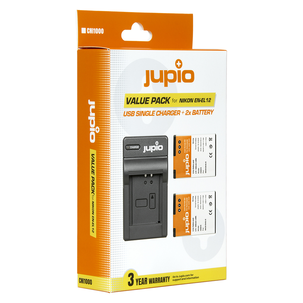 Jupio Kit: 2x Battery EN-EL12 + USB Single Charger