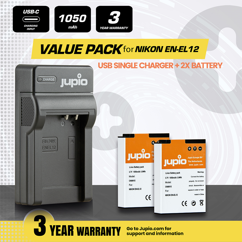 Jupio Kit: 2x Battery EN-EL12 + USB Single Charger