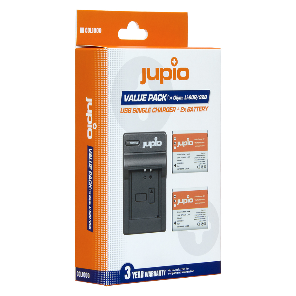 Jupio Value Pack: 2x Battery Li-90B/Li-92B 1270mAh + USB Single Charger