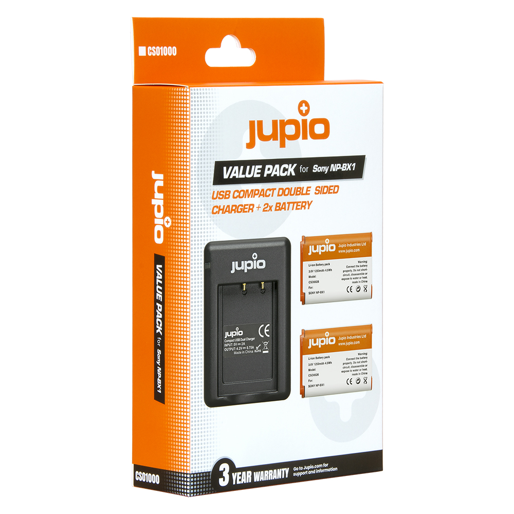 Jupio Kit: 2x Battery NP-BX1 + Compact USB Double-Sided Charger