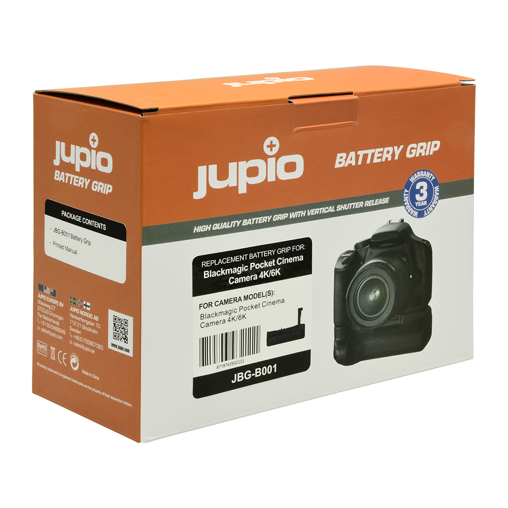 Jupio Battery Grip for Blackmagic Pocket Cinema Camera 4K/6K (for use with 1/2/3x LP-E6/LP-E6N battery)