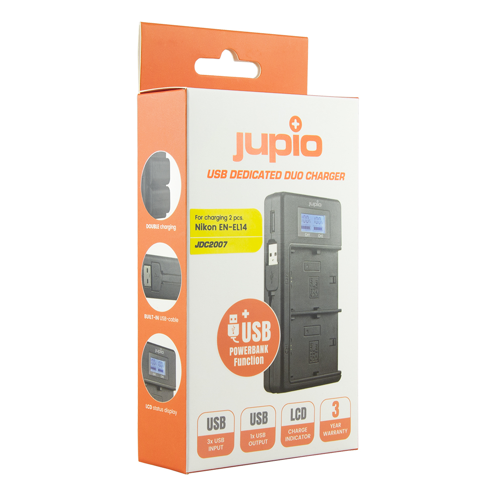 Jupio USB Dedicated Duo Charger LCD for Nikon EN-EL14(A)