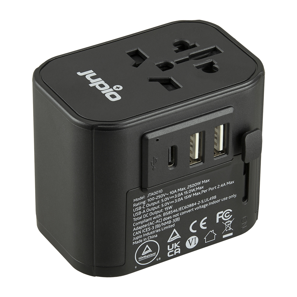Jupio Travel Adapter 2x USB-A 1x USB-C 15.5W TüV