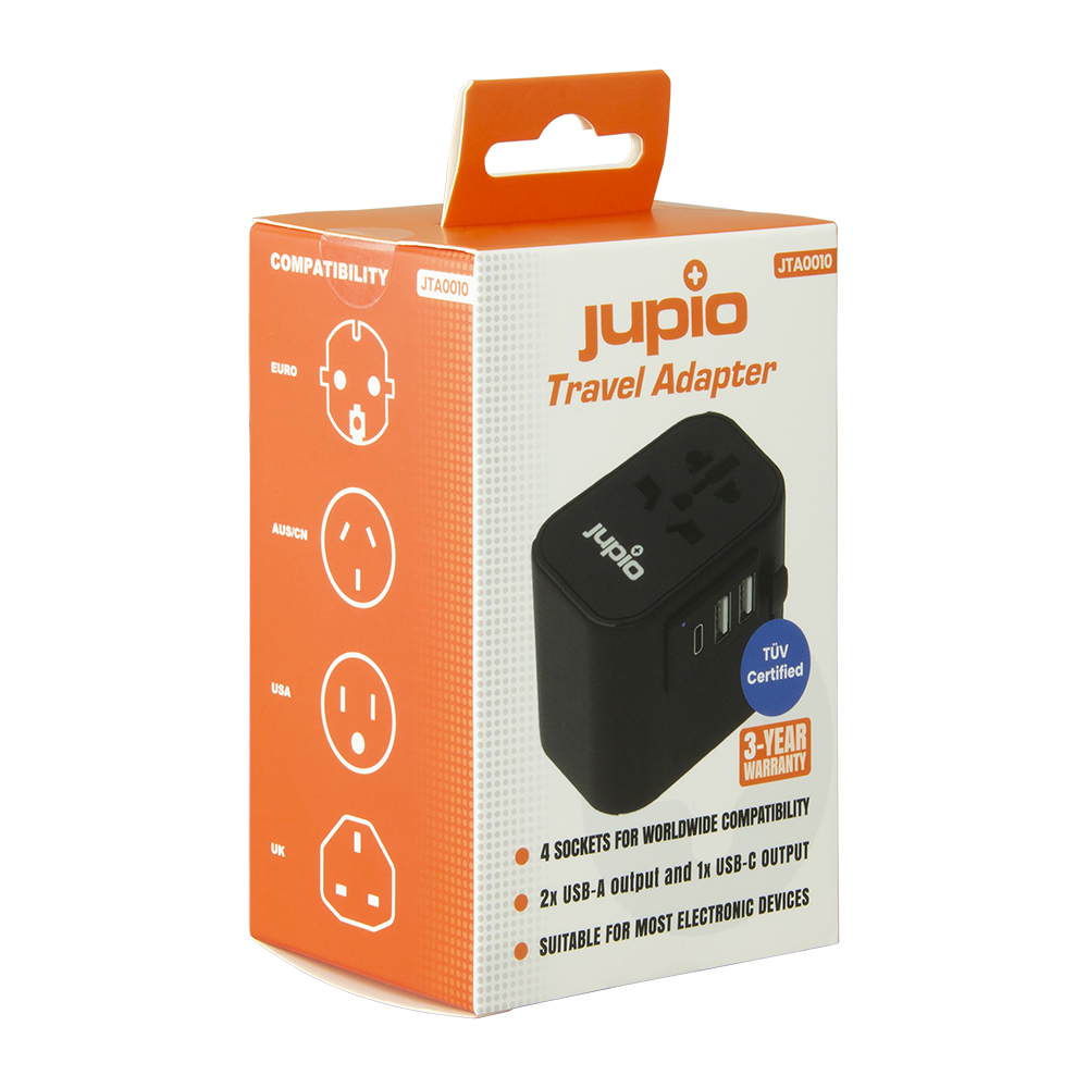 Jupio Travel Adapter 2x USB-A 1x USB-C 15.5W TüV