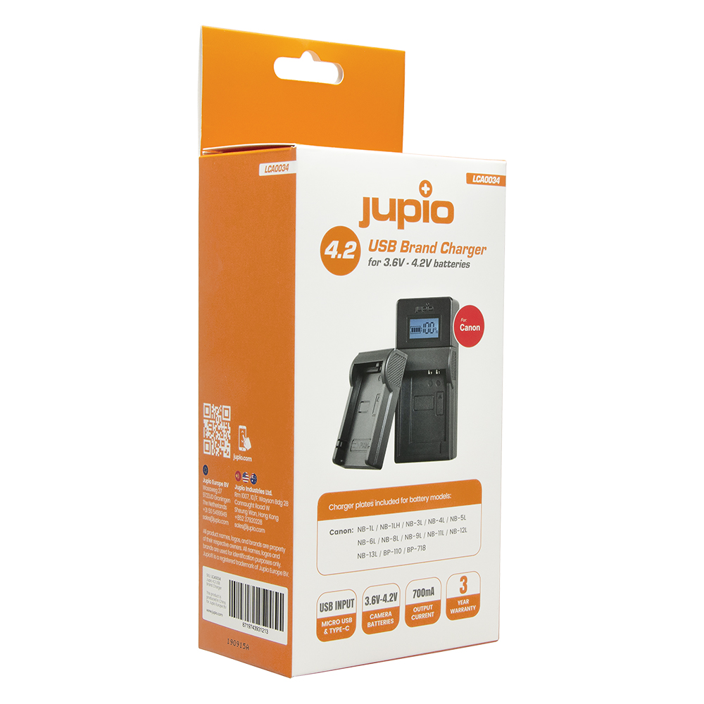 Jupio USB Brand Charger for Canon 3.6V-4.2V batteries