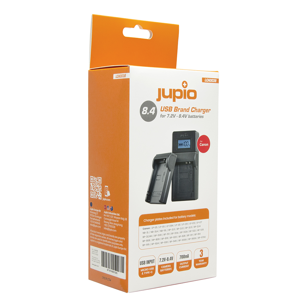 Jupio USB Brand Charger for Canon 7.2V-8.4V batteries