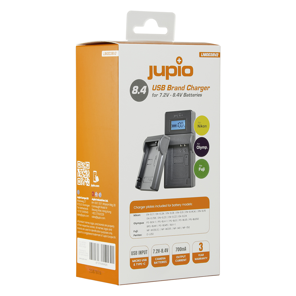 Jupio USB Brand Charger for Nikon/ Fuji/ Olympus 7.2V-8.4V batteries