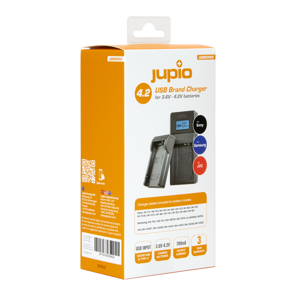 Jupio USB Brand Charger for JVC/Samsung/Sony 3.6V-4.2V batteries