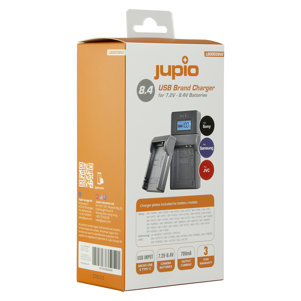 Jupio USB Brand Charger for JVC/Samsung/Sony 7.2V-8.4V batteries