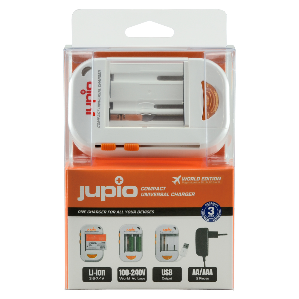 Jupio Compact Universal Charger (Li-ion + AA/AAA + USB / World Edition)