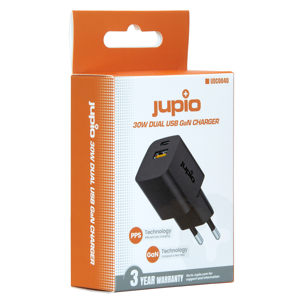 Jupio Dual USB (1C1A) GaN Charger 30W
